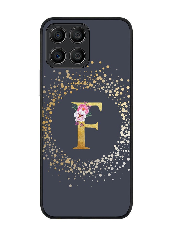 Stylizedd Rugged Black edge case for Honor X8 5G Slim fit Soft Case Flexible Rubber Edges TPU Gel Thin Cover - Custom Monogram Initial Letter Floral Pattern Alphabet - F (Grey) - Image 1
