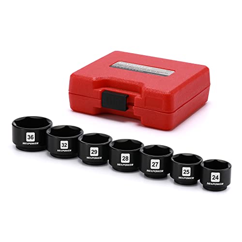 MIXPOWER 7 Pieces 3/8" Drive Low Profile Oil Filter Socket Set, 24mm, 25mm, 27mm, 28mm, 29mm, 32mm, 36mm, Oil Filter Cap Remover and Installer Tool Set - Image 1