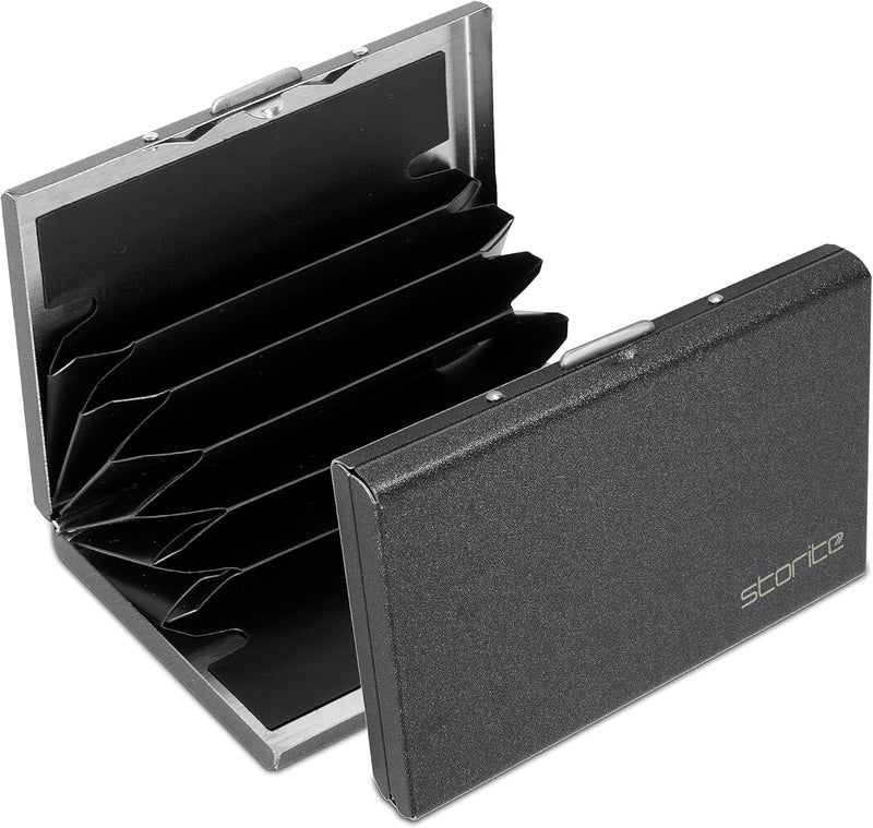 Storite 6 Slots RFID Protected Metal Credit Card Holder Wallet for Men & Women (Black-Matt Finish-9.5 x 6.5 x 1.3 cm) - Image 1