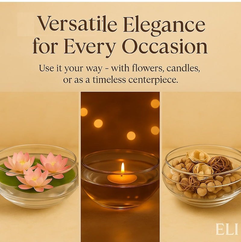 Eli ZORA Decorative Glass Bowl | Transparent Centerpiece Bowl for Living Room, Office, Coffee Table, and Home Décor | Natural Fragrance and Elegant Accent Display – 8 inch (Golden 7.5 Inch) - Image 3