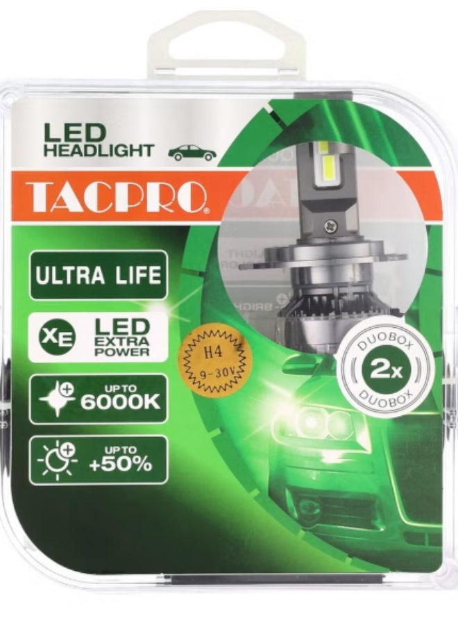 مصباح أمامي LED أصلي من تاكبرو، H4، 65 واط/مصباح، أبيض 6000 كلفن، 5500 لومن