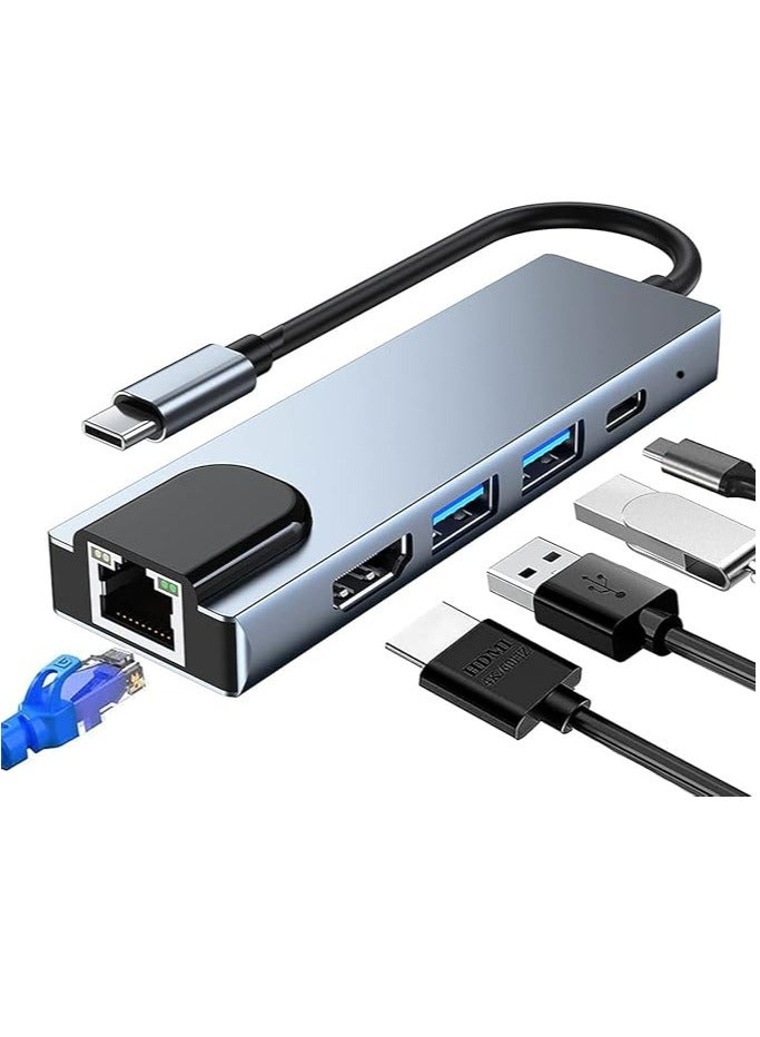 محول 5 في 1 من النوع C مع منفذ HDMI بدقة 4K ومحور USB باللون الرمادي الفضائي - Image 2