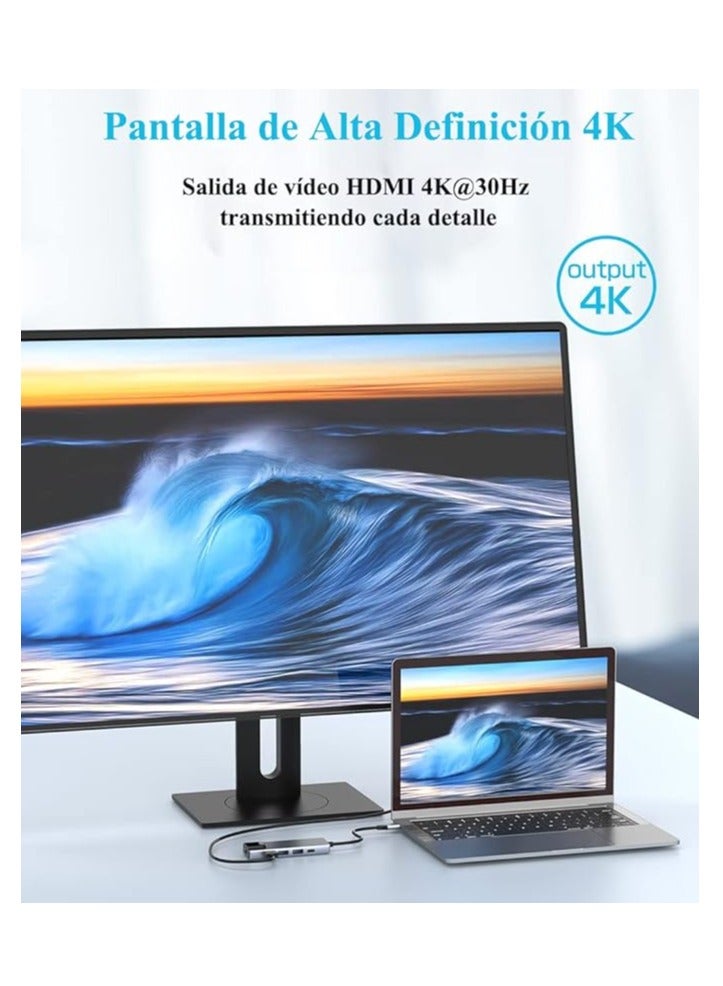 محول 5 في 1 من النوع C مع منفذ HDMI بدقة 4K ومحور USB باللون الرمادي الفضائي - Image 4