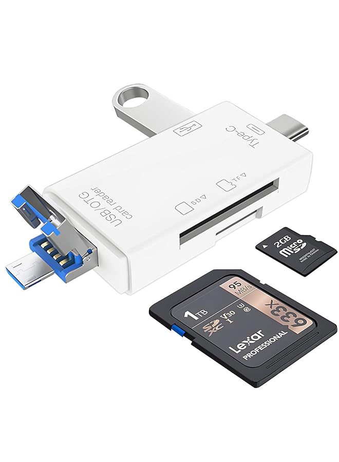 Excefore Sd Card Reader 6 In 1 Usb C Micro Usb Memory Reader Camera Viewer Usb 3.0 Sd Card Reader Adapter Used For Sd 3C Sd Micro Sd Tf Sdxc Sdhc Mmc Rs Mmc Micro Sdxc Micro Sdhc Uhs I White  - Image 1