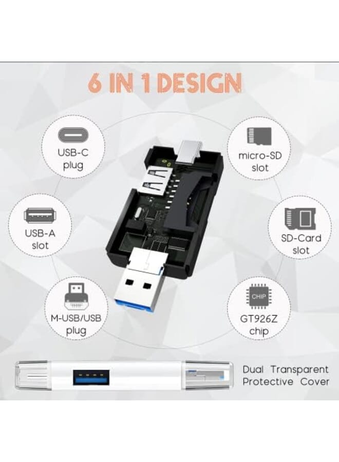 Excefore Sd Card Reader 6 In 1 Usb C Micro Usb Memory Reader Camera Viewer Usb 3.0 Sd Card Reader Adapter Used For Sd 3C Sd Micro Sd Tf Sdxc Sdhc Mmc Rs Mmc Micro Sdxc Micro Sdhc Uhs I White  - Image 3