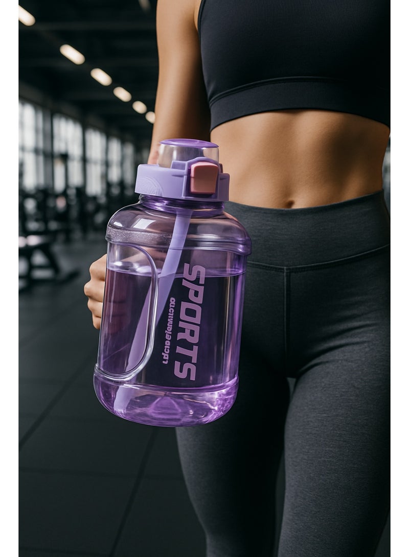 Large sports water bottle with straw and clear purple color | Water gallon for gym and day - Image 4