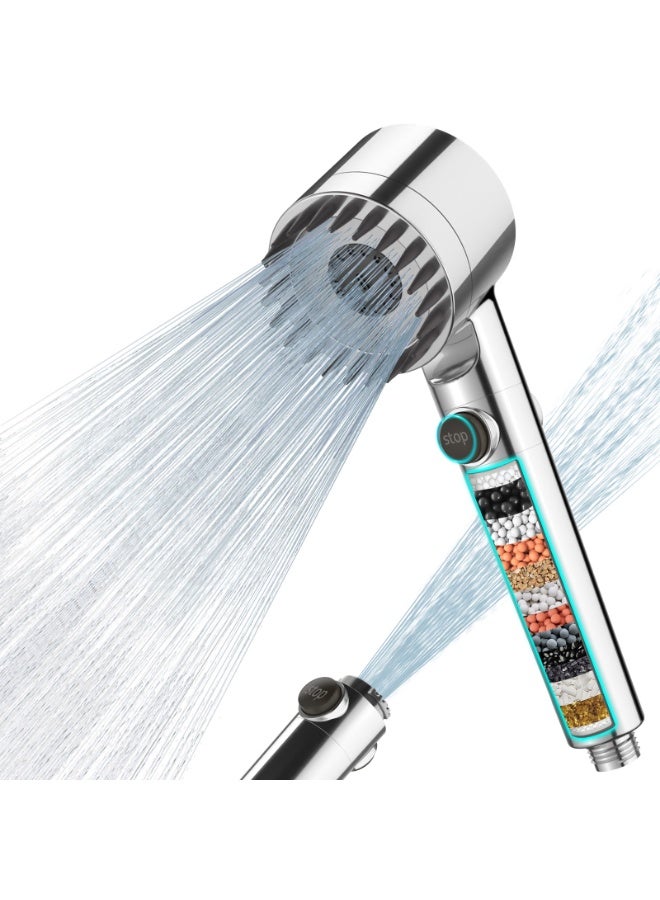 FEELSO Hard Water Filter Shower Head with 15 Stage Filter, 3+1 Spray Jet Modes High Pressure Shower Head and 1.5m Hose, Handheld Massage Shower Filter for Residual Chlorine Remove - Image 1