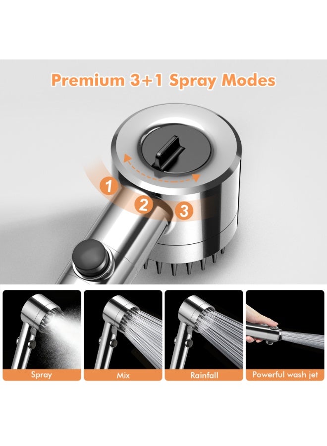 FEELSO Hard Water Filter Shower Head with 15 Stage Filter, 3+1 Spray Jet Modes High Pressure Shower Head and 1.5m Hose, Handheld Massage Shower Filter for Residual Chlorine Remove - Image 2
