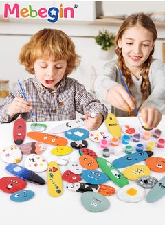 MEBEGIN Deluxe Rock Painting Kit with 12 Paints and 24 Cards, Non-toxic Art Supplies, DIY Drawing Stones Kit, Fun Arts and Craft Activity, Creative  Toy for Developing Kids Brain Thinking and Hand-eye Coordination, Great Gift Idea for Kids  - Image 1