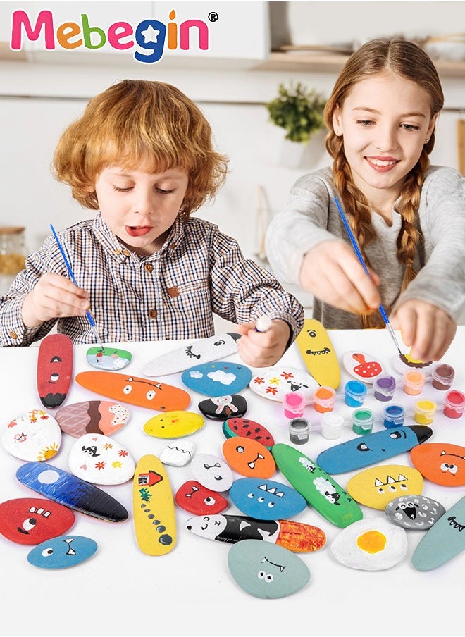 MEBEGIN Deluxe Rock Painting Kit with 12 Paints and 24 Cards, Non-toxic Art Supplies, DIY Drawing Stones Kit, Fun Arts and Craft Activity, Creative  Toy for Developing Kids Brain Thinking and Hand-eye Coordination, Great Gift Idea for Kids  - Image 1
