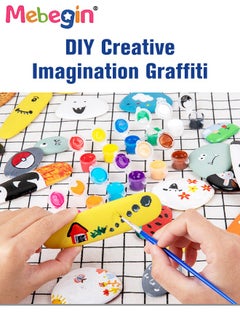 MEBEGIN Deluxe Rock Painting Kit with 12 Paints and 24 Cards, Non-toxic Art Supplies, DIY Drawing Stones Kit, Fun Arts and Craft Activity, Creative  Toy for Developing Kids Brain Thinking and Hand-eye Coordination, Great Gift Idea for Kids  - Image 4