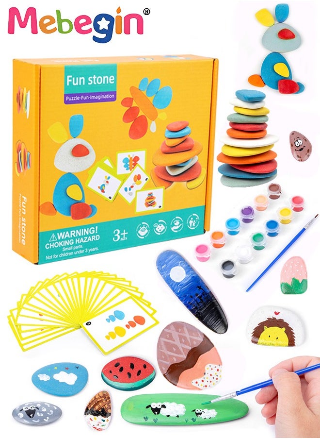 MEBEGIN Deluxe Rock Painting Kit with 12 Paints and 24 Cards, Non-toxic Art Supplies, DIY Drawing Stones Kit, Fun Arts and Craft Activity, Creative  Toy for Developing Kids Brain Thinking and Hand-eye Coordination, Great Gift Idea for Kids  - Image 2