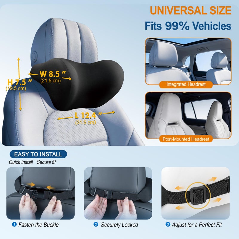 Allaboutsla 2-Pack Car Neck Pillow: Ergonomic Memory Foam Car Headrest Pillow, Neck Support Pillow for Long Drives, Headrest Support Cushion for Pain Relief, Universal Fit for Cars, SUVs & Trucks â€“ Black - Image 5