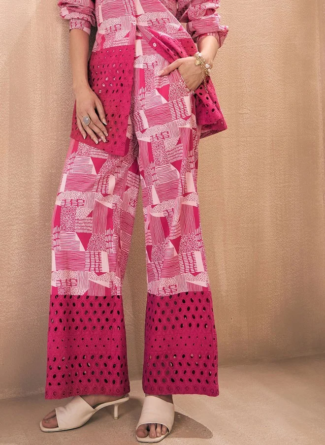 SASSAFRAS Pink Abstract Printed Cotton Co-ords Set for Women