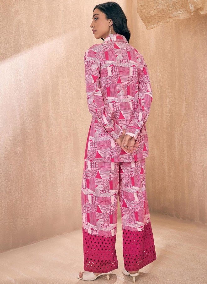 SASSAFRAS Pink Abstract Printed Cotton Co-ords Set for Women - Image 5