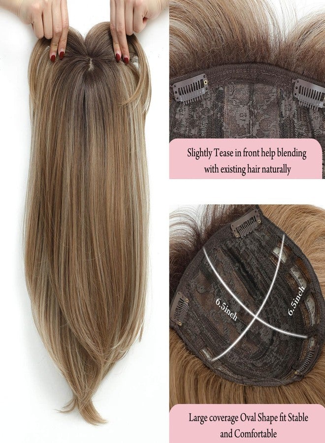 Molefi 19inch Hair Topper,6.5x6.5inch Large Base Synthetic Toppers for Women with Thinning Hair Brown With Dark Root Hairpieces for Women - Image 2