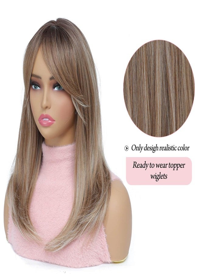 Molefi 19inch Hair Topper,6.5x6.5inch Large Base Synthetic Toppers for Women with Thinning Hair Brown With Dark Root Hairpieces for Women - Image 5