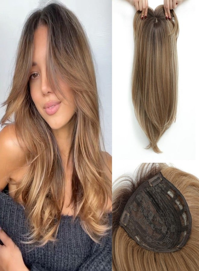 Molefi 19inch Hair Topper,6.5x6.5inch Large Base Synthetic Toppers for Women with Thinning Hair Brown With Dark Root Hairpieces for Women - Image 1