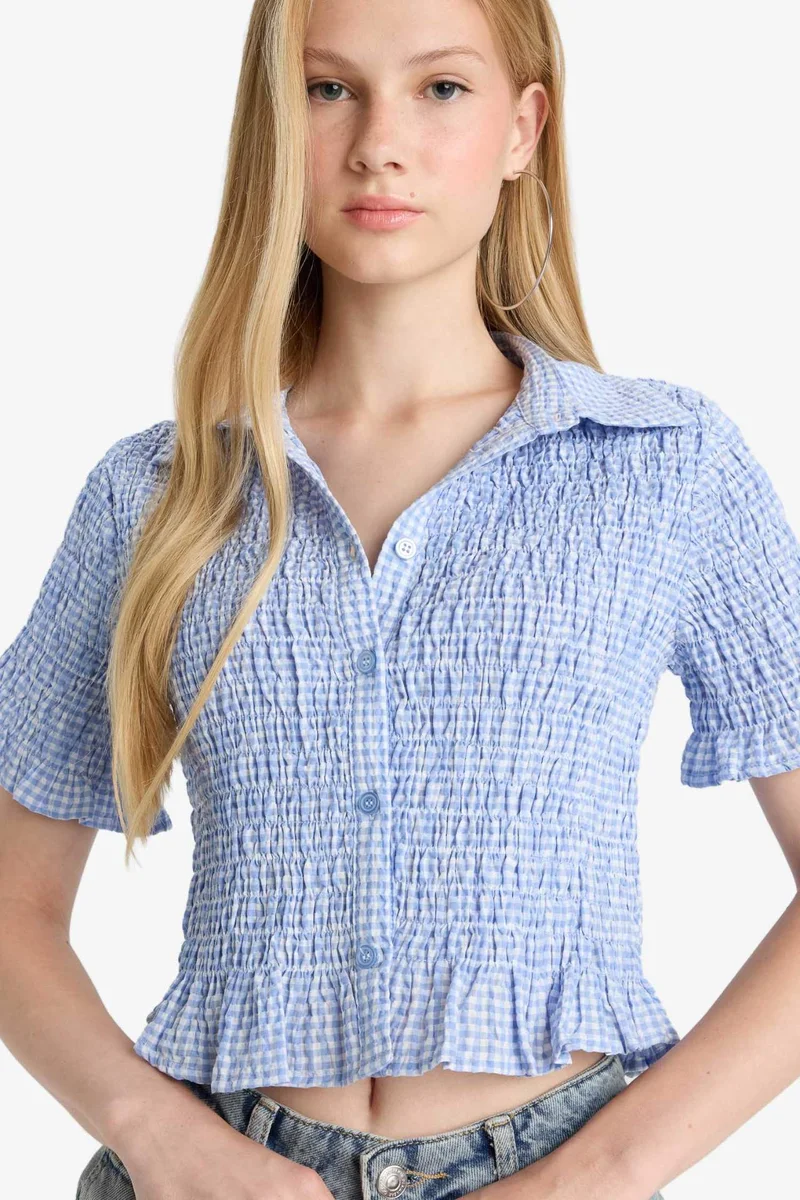 DeFacto Fitted Textured Short Sleeve Shirt