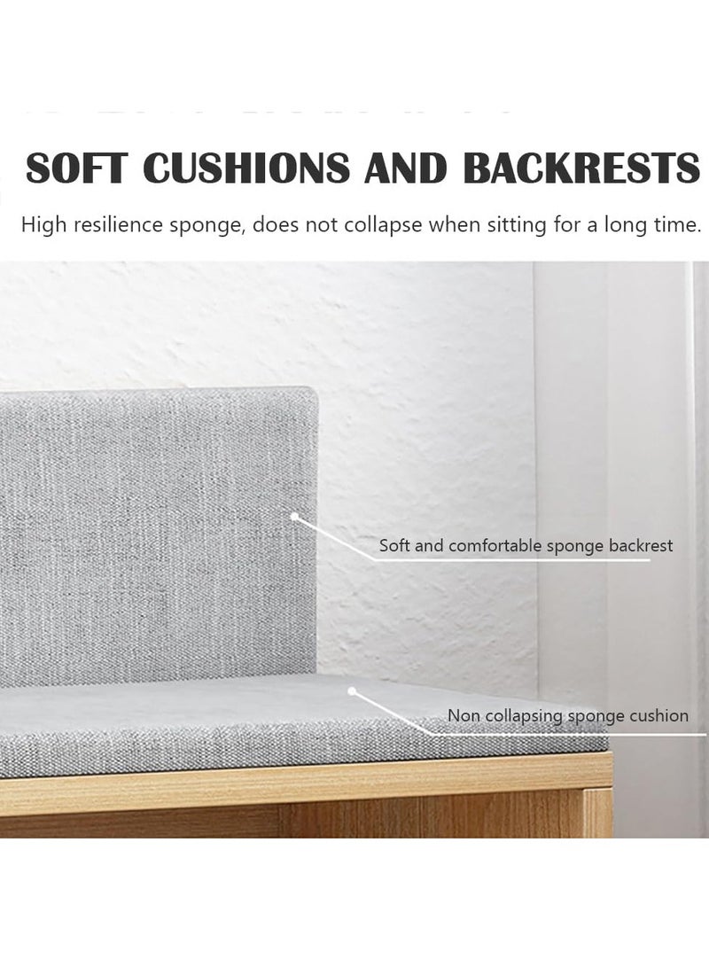 Wooden Shoe Cabinet Entryway Shoe Rack Organizer Bench with Soft Cushion Seat and Drawer Side Cabinet for Home Hallway Bedroom Living Room - Image 4