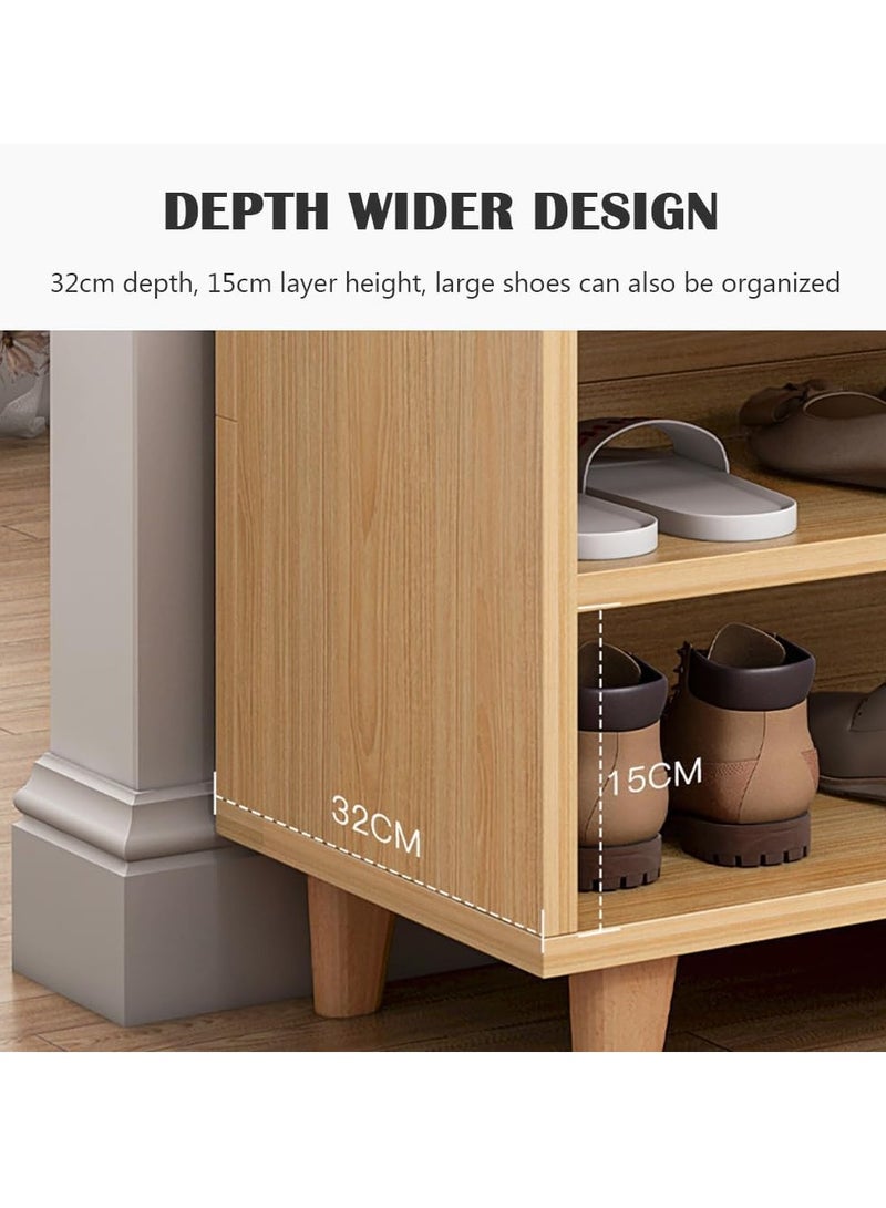 Wooden Shoe Cabinet Entryway Shoe Rack Organizer Bench with Soft Cushion Seat and Drawer Side Cabinet for Home Hallway Bedroom Living Room - Image 5