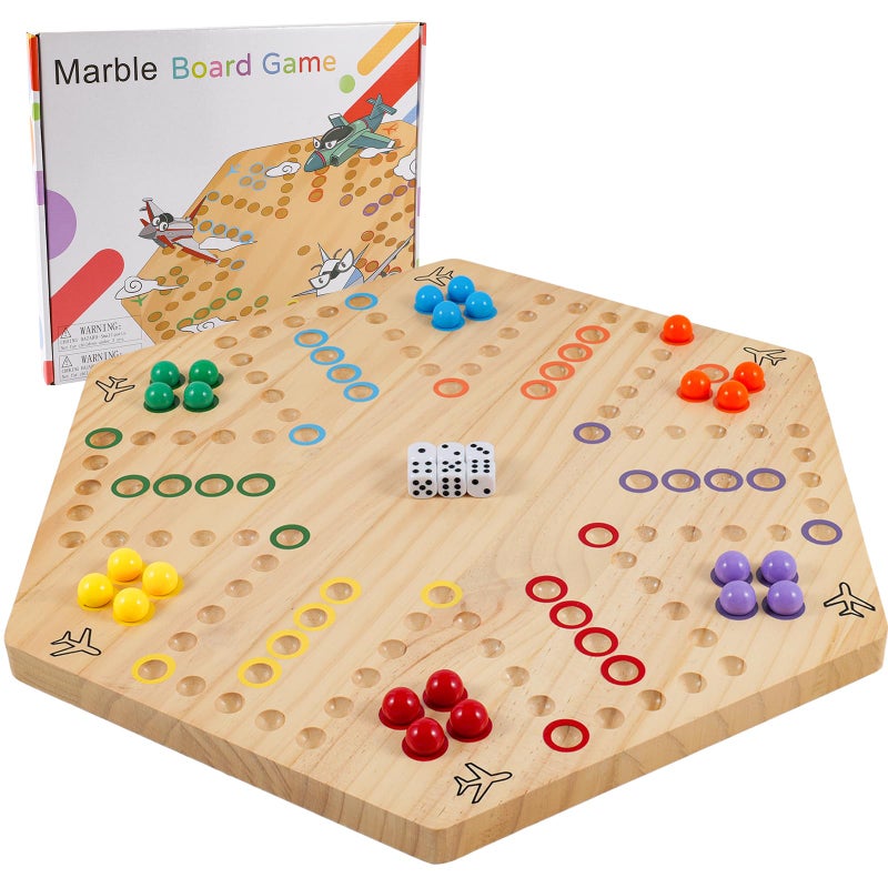 NRZSSN Wahoo Marble Board Game Extra Large 236 Inches Game Board for 4 and 6 Players Classic Family Fun with 30 Marbles 6 Dice Storage Bag Gift Box Bright Colors Extra Large Log - Image 3