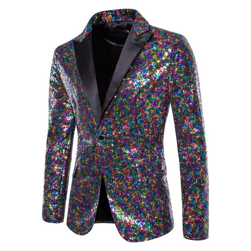 Suit Mens Foreign Trade Performance Dress Sequins European Code Suit Nightclub Mens Host MC Studio European and American Mens Coat Color