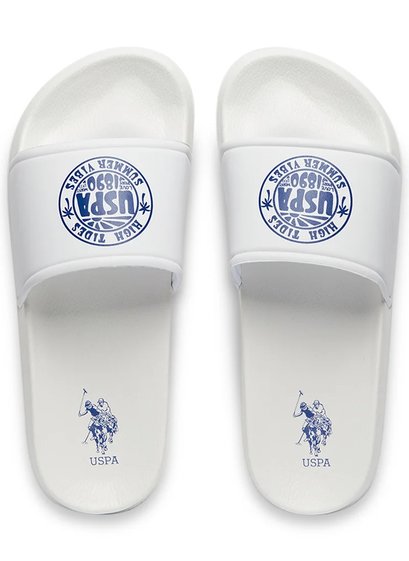 U.S. Polo Assn. Women's White Slides - Stylish Lace-Up Design, Perfect for Casual Outfit