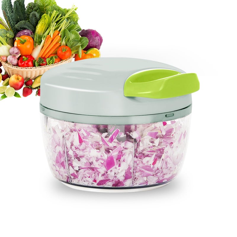 Manual Food Processor Vegetable Chopper 23 Cup Small Mini Hand Pull String Onion Chopper Garlic Mincer Cutter with 3 Stainless Steel Blades  Green