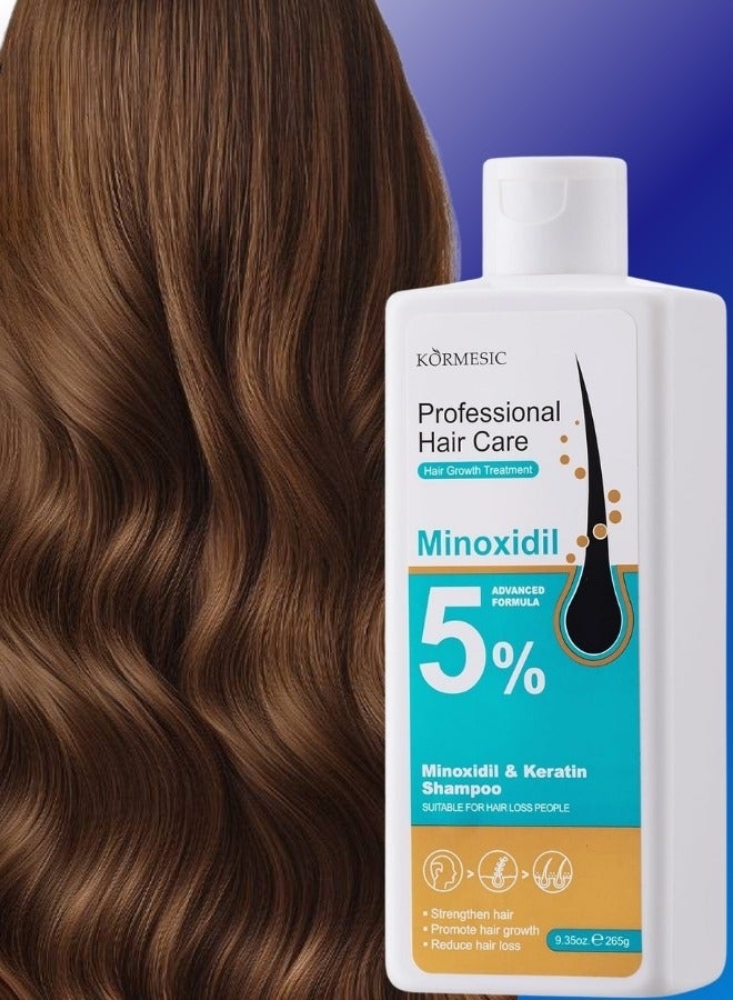 Kormesic شامبو العناية بالشعر الاحترافي 5% مينوكسيديل وكيراتين 265غ علاج نمو الشعر شامبو بمينوكسيديل 5% لتقوية الشعر وتعزيز نمو الشعر وتقليل تساقط الشعر للنساء والرجال - Image 1