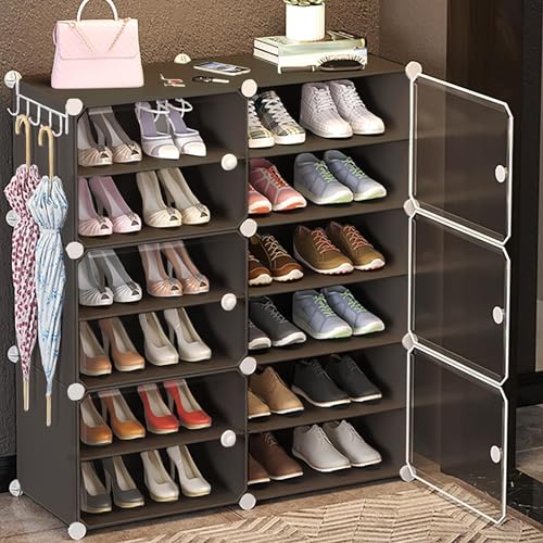 AYSIS 𝟏𝟐 𝐒𝐡𝐞𝐥𝐟 DIY Shoe Rack Box Organizer | Multi-Purpose Plastic Shoe Rack for Home | Home Storage Rack with Door for Entryway, Chappal Slipper Sandals Shoe Stand【Grey, 12-Shelf-6-Door】 - Image 1
