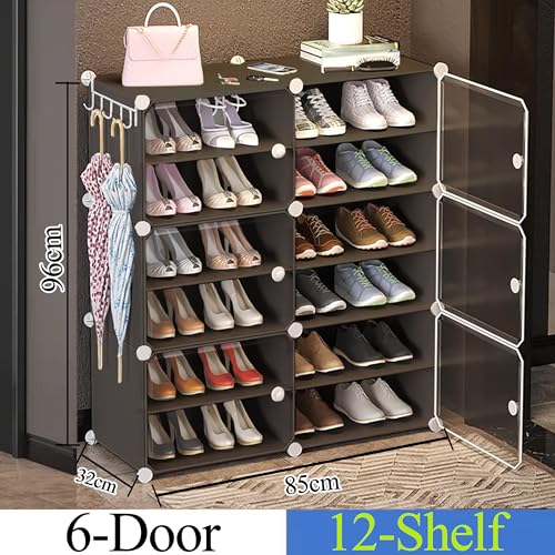 AYSIS 𝟏𝟐 𝐒𝐡𝐞𝐥𝐟 DIY Shoe Rack Box Organizer | Multi-Purpose Plastic Shoe Rack for Home | Home Storage Rack with Door for Entryway, Chappal Slipper Sandals Shoe Stand【Grey, 12-Shelf-6-Door】 - Image 2