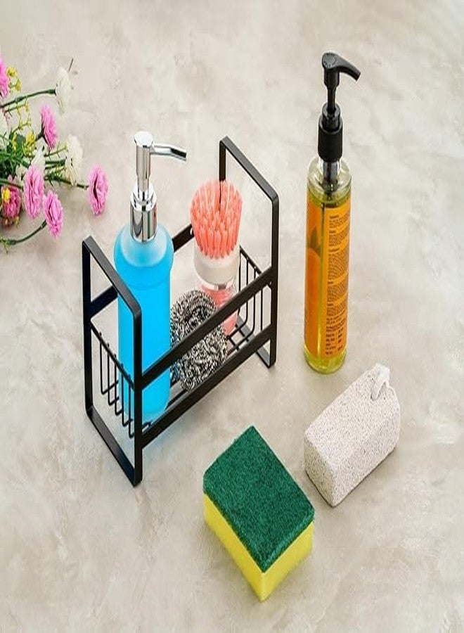 Copelle Wall Mounted Self-Adhesive Bathroom Shelf/Kitchen Rack & Holder/Soap Holder/Sponge Holder/Storage Organizer Rack/Sink Organizer (Material- Metal Powder Coated Finish, Black, Pack of 1) - Image 1