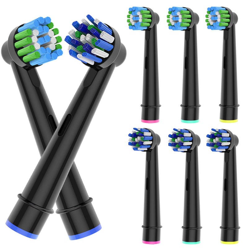 8pcs Replacement Heads Compatible with Oral B Electric Toothbrush 4pcs Precision Clean and 4pcs Cross Clean Brush Heads Black