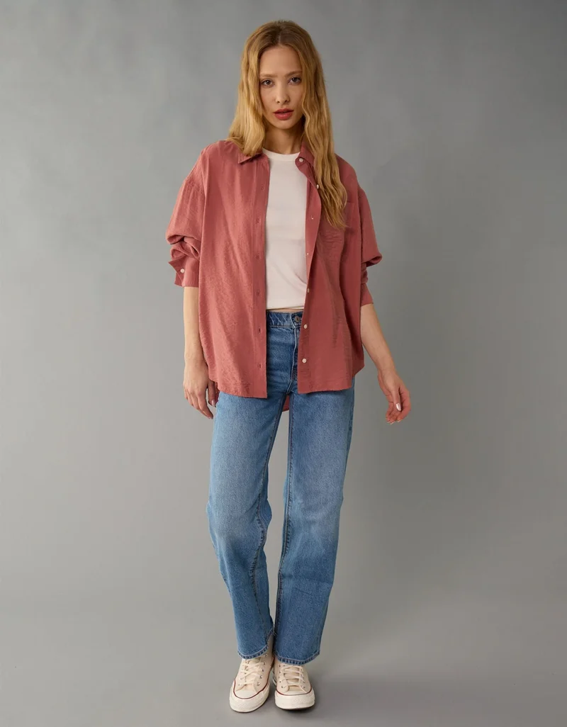 American Eagle AE Oversized Tux Cuff Button-Up Shirt