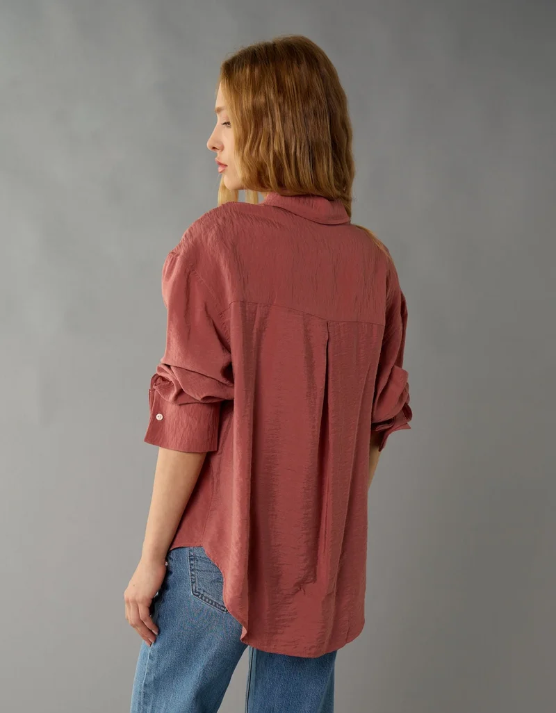 American Eagle AE Oversized Tux Cuff Button-Up Shirt