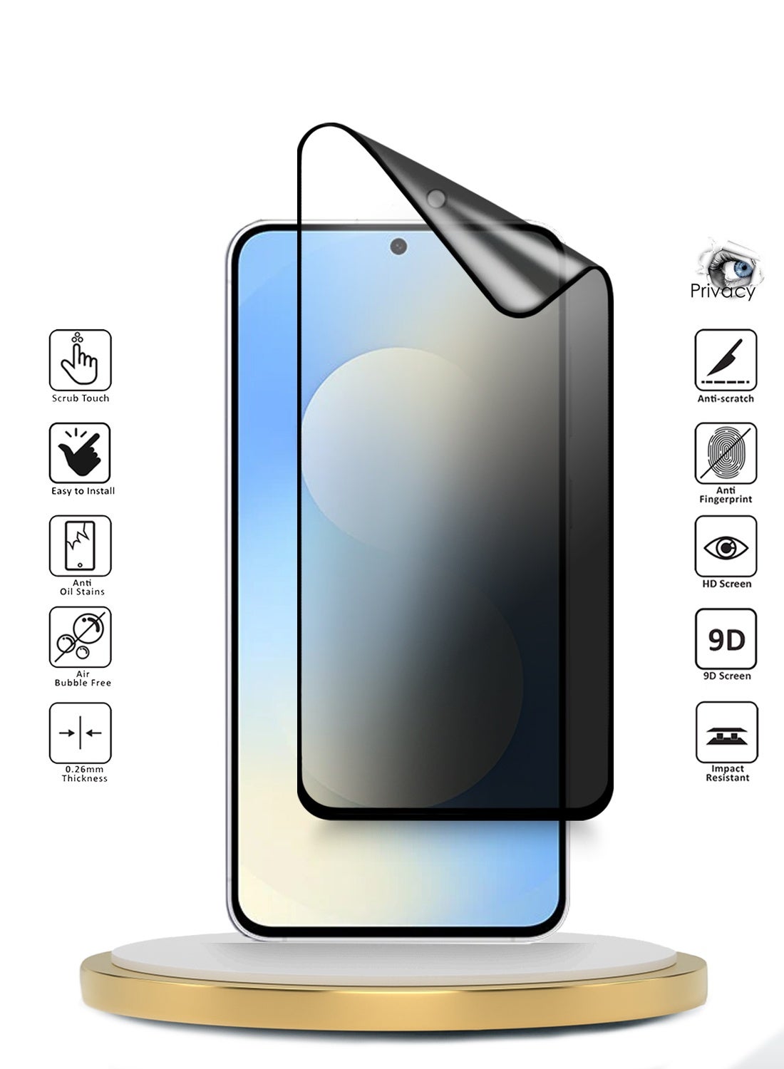 Samsung Galaxy S25 FE 5G 2025 Premium Nano Ceramic Privacy Full Glue Full Cover Matte Flexible Screen Protector (MSCNMP) - Clear/Black