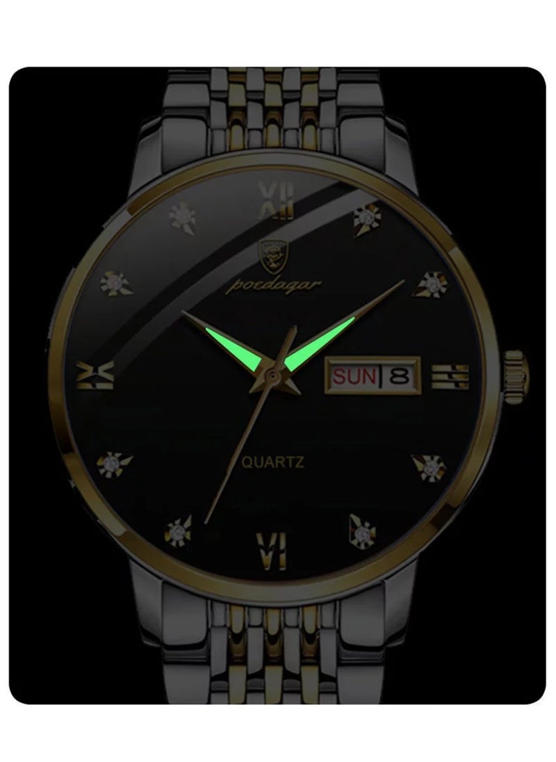 POEDAGAR Men’s Quartz Stainless Steel Band and Alloy Case Wristwatch 40.5mm  - Image 2
