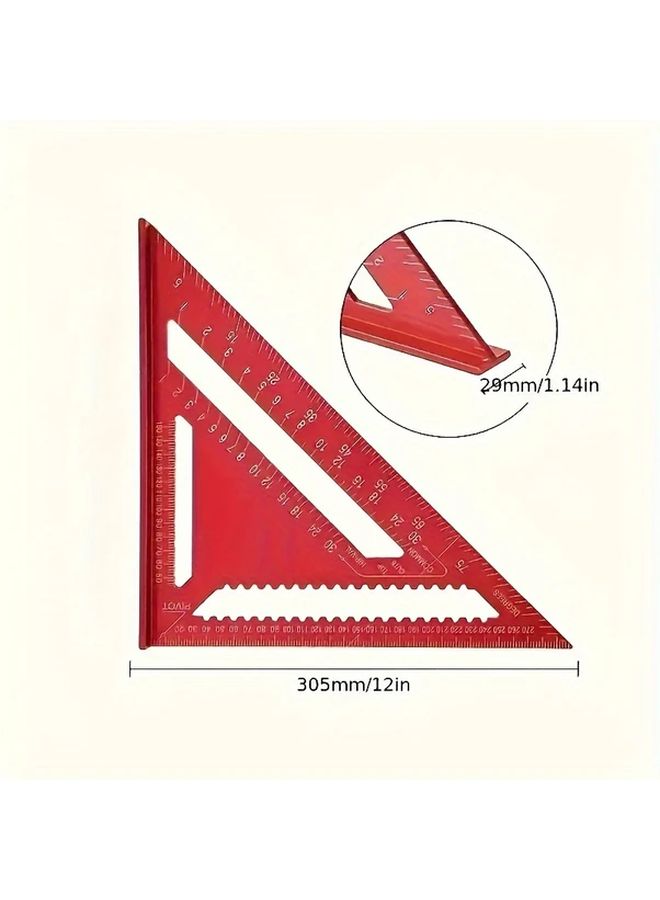 Red 12 Inch Aluminum Alloy Triangle Square Precision Woodworking Measuring Tool With Angle Protractor - Image 2