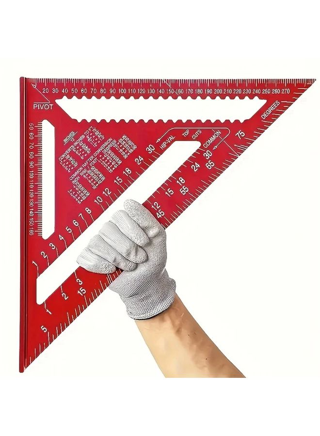 Red 12 Inch Aluminum Alloy Triangle Square Precision Woodworking Measuring Tool With Angle Protractor - Image 1