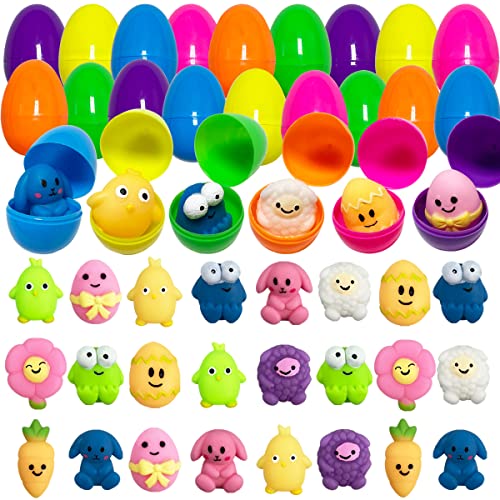JoFAN 24 Pack Plastic Prefilled Easter Eggs with Easter Mochi Squishy Toys Inside for Kids Boys Girls Toddlers - Image 1
