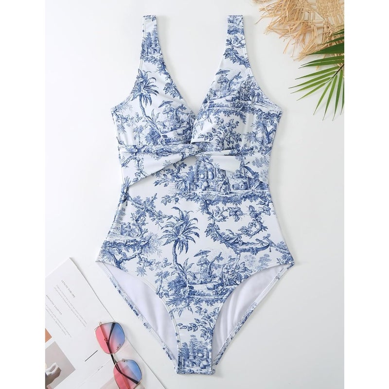 Womens One Pcs Bikini Swimsuit with Beach Cover Up wrap Skirt Retro Floral Print Set 2Pice Bathing Suits for Womens - Image 2