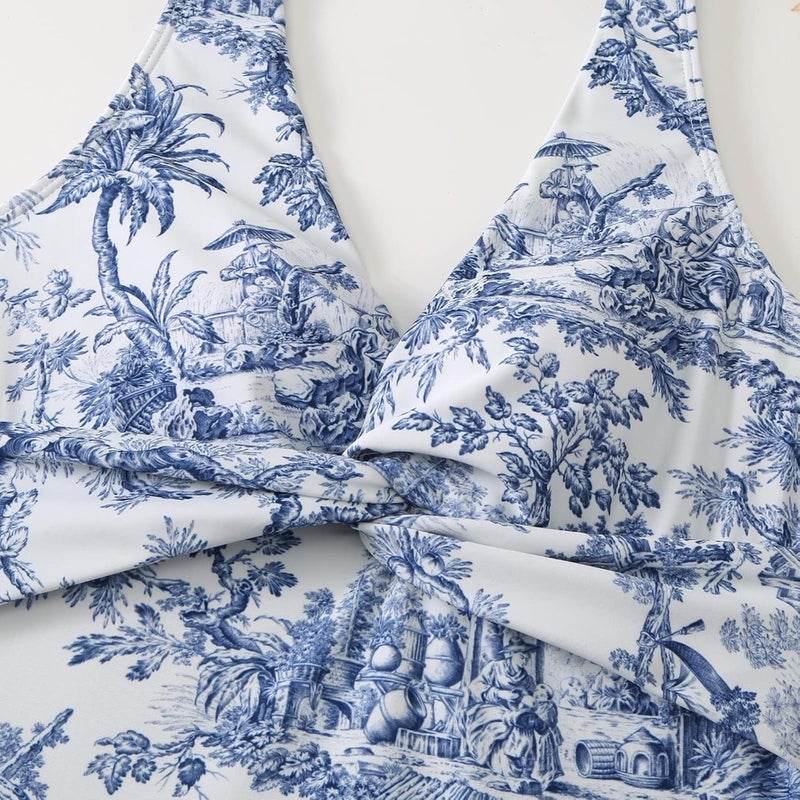 Womens One Pcs Bikini Swimsuit with Beach Cover Up wrap Skirt Retro Floral Print Set 2Pice Bathing Suits for Womens - Image 5