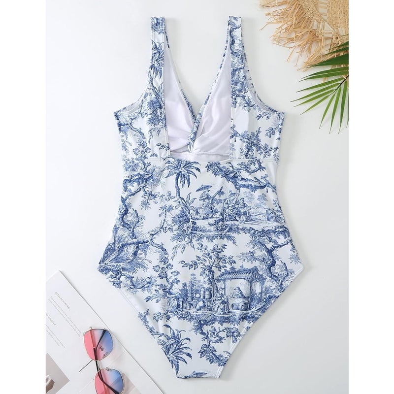 Womens One Pcs Bikini Swimsuit with Beach Cover Up wrap Skirt Retro Floral Print Set 2Pice Bathing Suits for Womens - Image 3