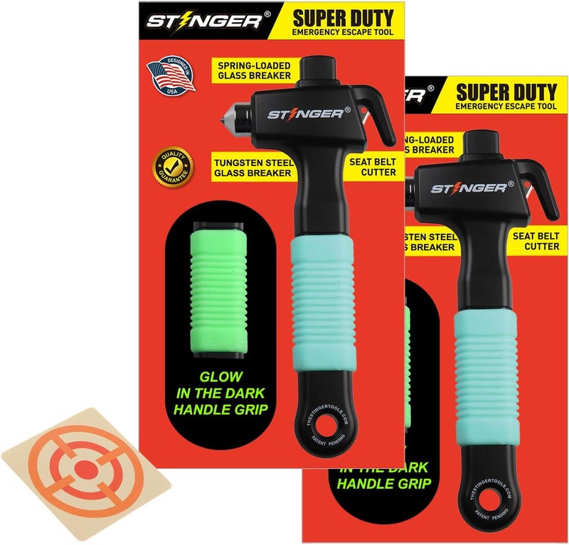 STINGER Super Duty Car Emergency Escape Tool - Hardened Carbon Steel Safety Hammer, Spring-Loaded Window Breaker, Razor-Sharp Seat Belt Cutter, Life-Saving Rescue Tool (Green and Green) - Image 1