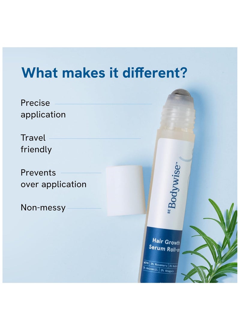 Be Bodywise Hair Growth Serum (Roll On) with 3% Rosemary, 3% Redensyl, 2% Aminexil & 2% Anagain For Thicker & Stronger Hair, 25ml  - Image 3