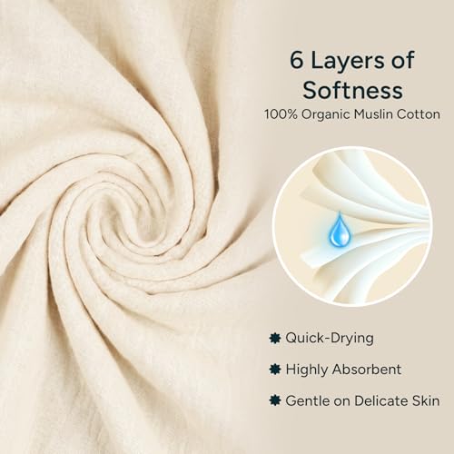 NINTARABABY Hooded Towel - 100% Organic Premium Muslin Cotton, 30" x 30" (76 cm x 76 cm), Ultra-Absorbent, Soft, Breathable, Hypoallergenic, Multipurpose, Gifts for Babies & Infants - Image 4