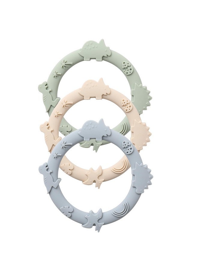 YIVEKO Silicone Teethers for Babies 0-6 6-12 Months Teething Toys for Infants Baby Chew Toys for Sucking Needs Baby Teething Rings for Infant Boys and Girls 3 Pack-Dinosaur-Blue - Image 1