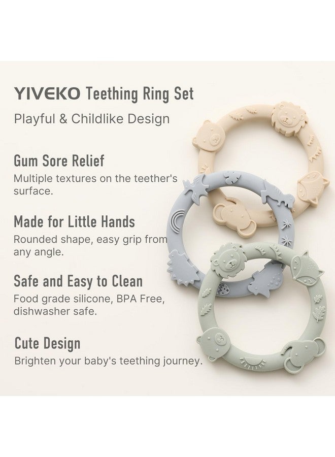 YIVEKO Silicone Teethers for Babies 0-6 6-12 Months Teething Toys for Infants Baby Chew Toys for Sucking Needs Baby Teething Rings for Infant Boys and Girls 3 Pack-Dinosaur-Blue - Image 2