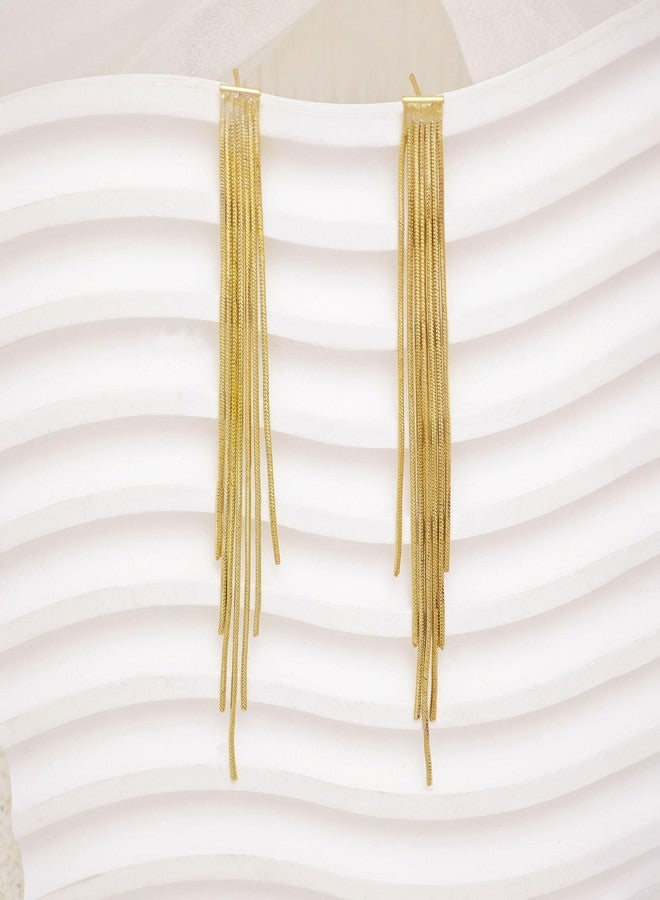 Tituthia Gold Dangle Earrings for Women, 14K Dangle Earrings for Women Trend, Hypoallergenic Long Tassel Drop Chain Earrings, Brass, No Gemstone - Image 3